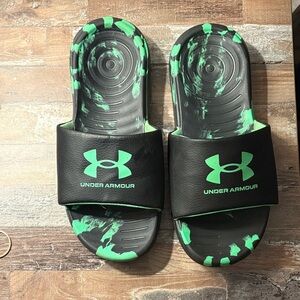 Under Armour Kids Slide Sandals - Black and Neon Green